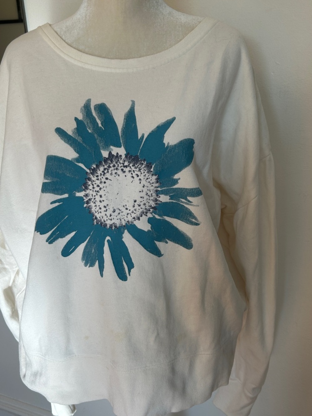 Life Is Good Cream Sweatshirt with Teal Floral Graphic